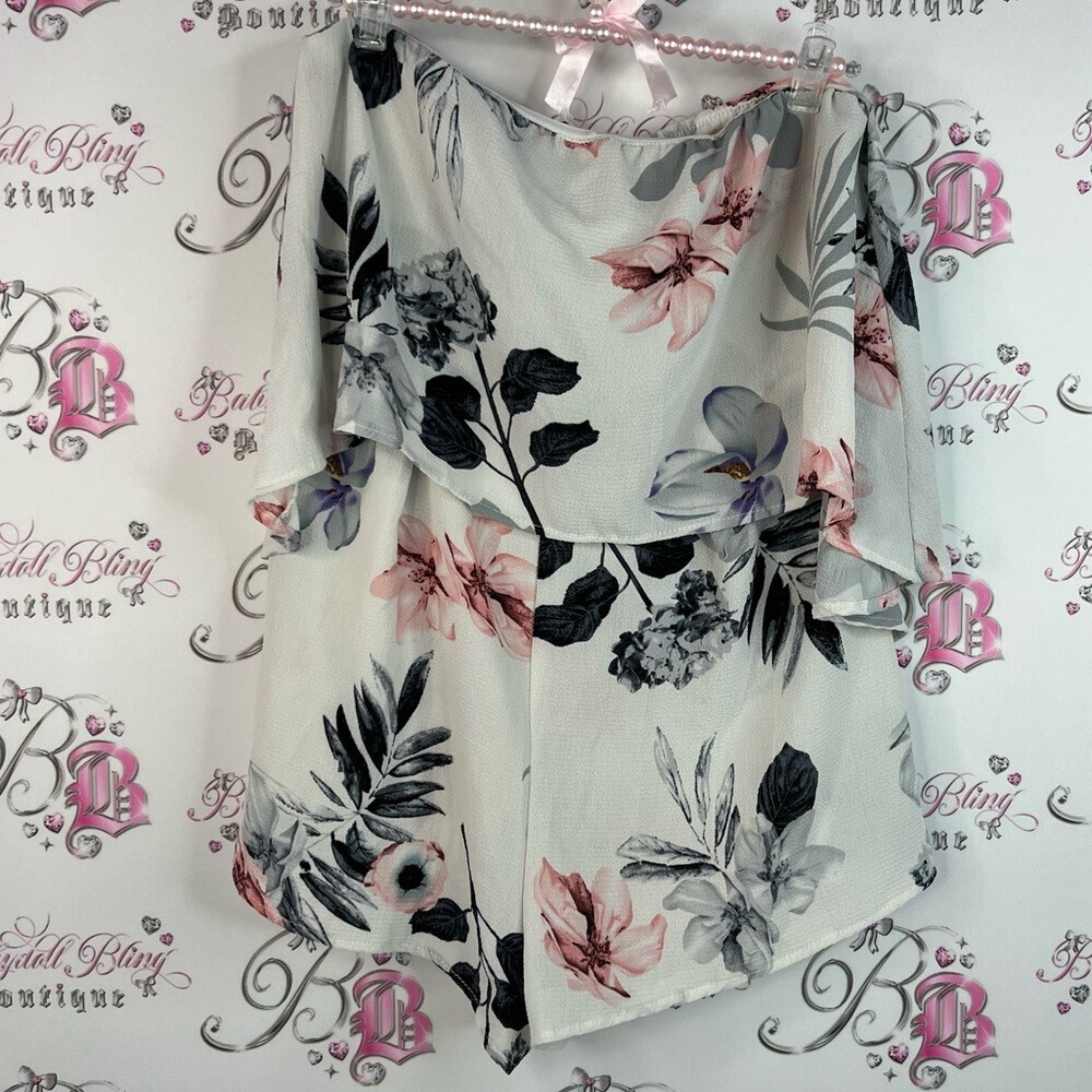 NLW romper strapless flowers flowy draping style Floral Off-Shoulder Jumpsuit
